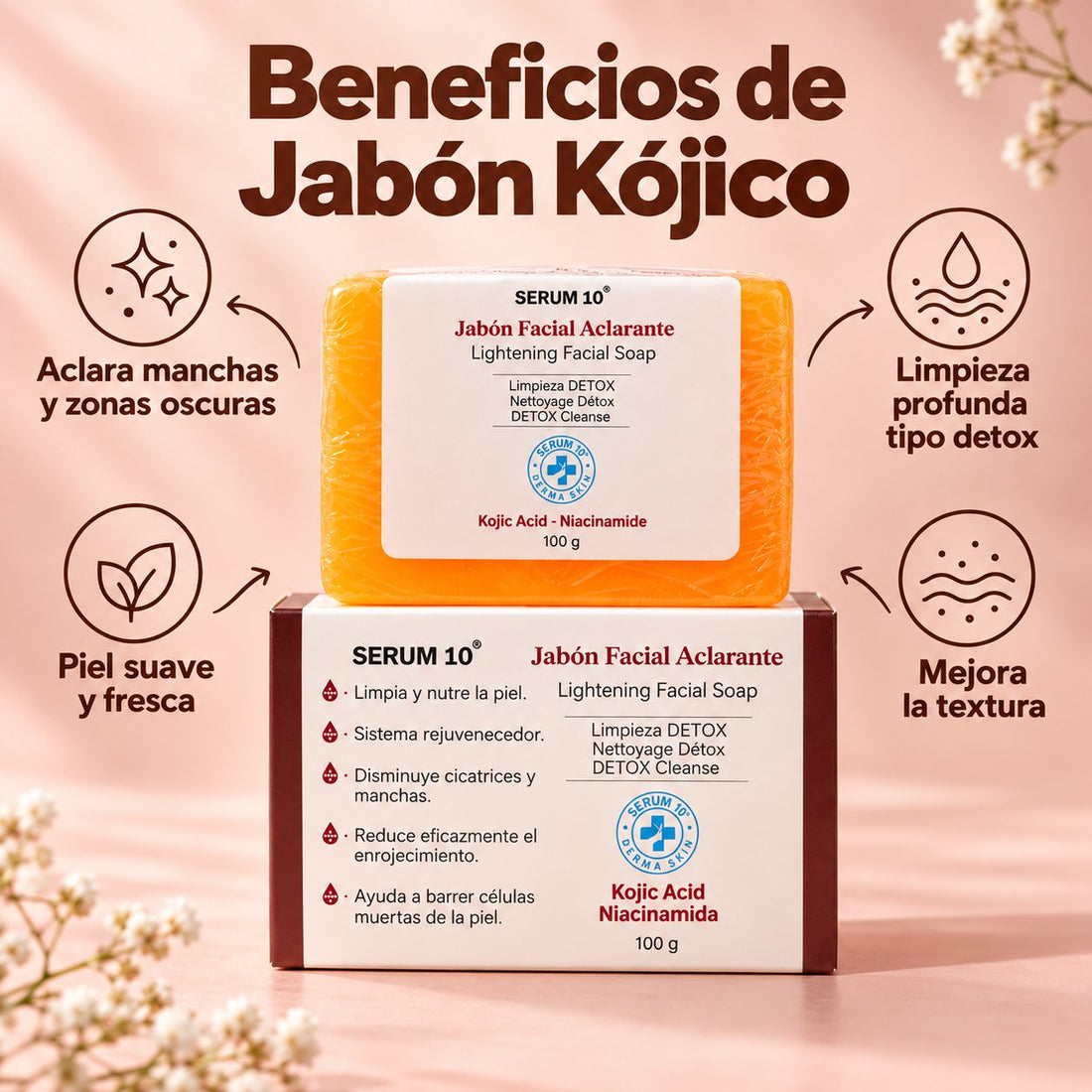 Jabón Facial Aclarante con Ácido Kójico · Serum 10