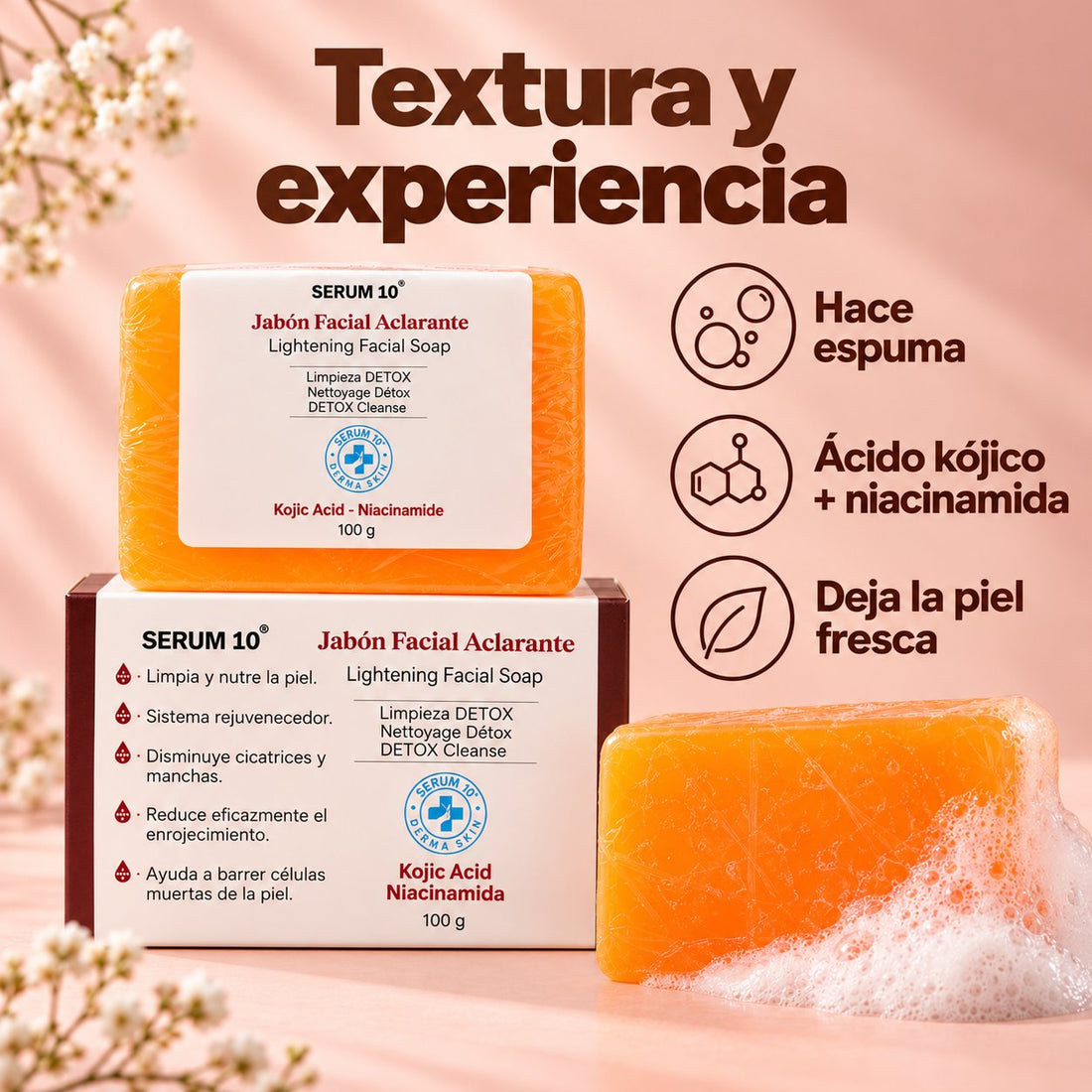Jabón Facial Aclarante con Ácido Kójico · Serum 10