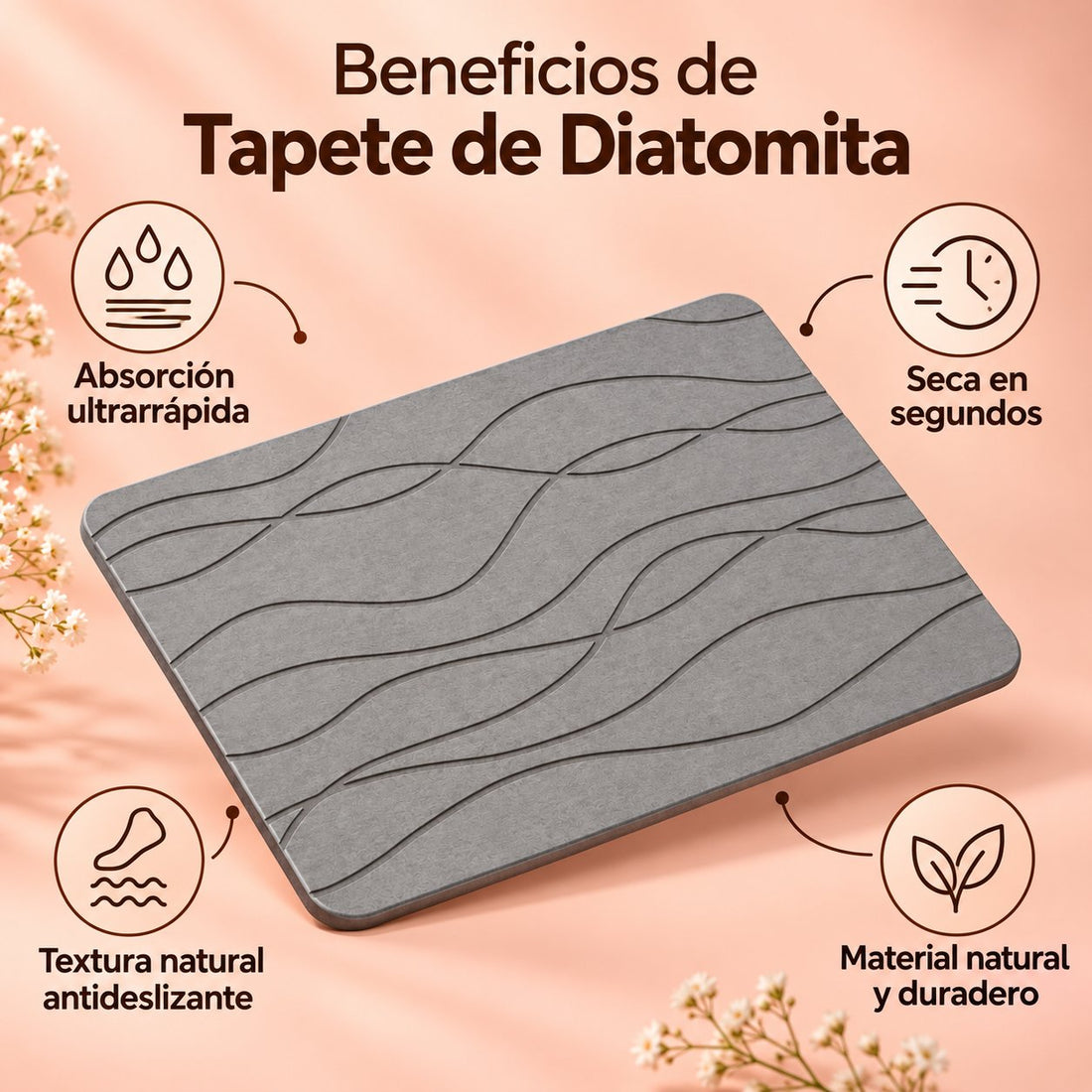 Tapete de Piedra Diatomita · Seca en Segundos