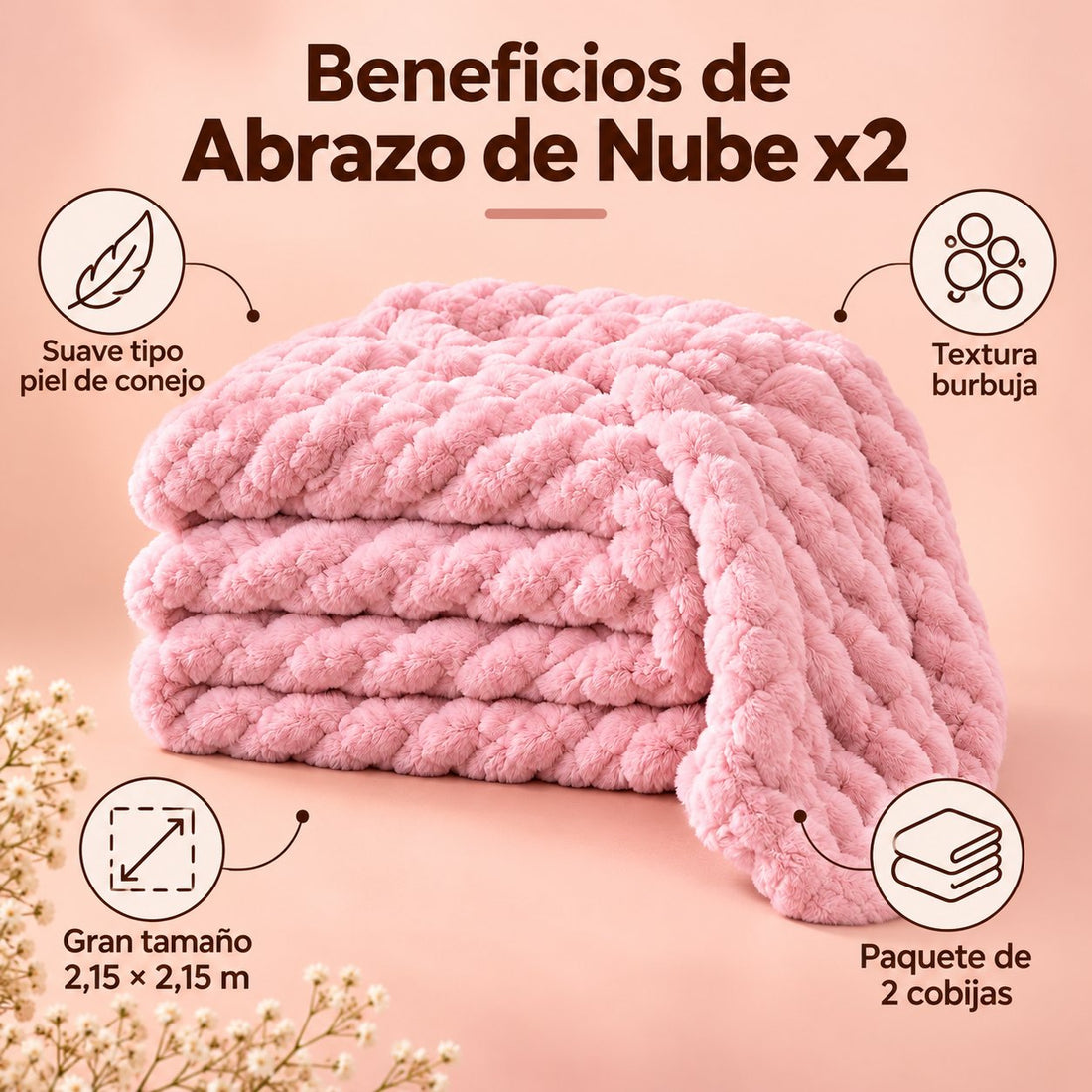 Cobija Abrazo de Nube Tipo Piel de Conejo – Textura Burbuja | Incluye 2 Cobijas