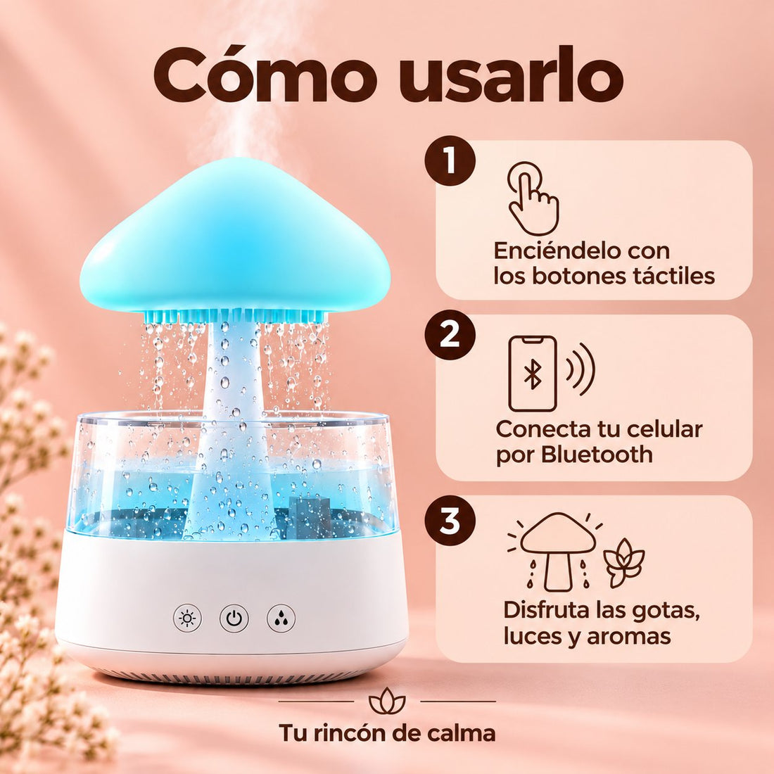 Difusor Nube con Sonido de Lluvia y Luz LED