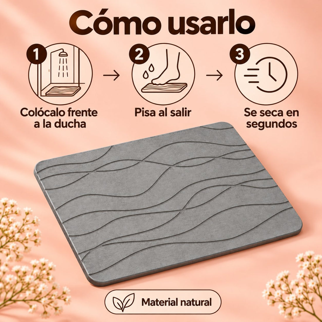 Tapete de Piedra Diatomita · Seca en Segundos