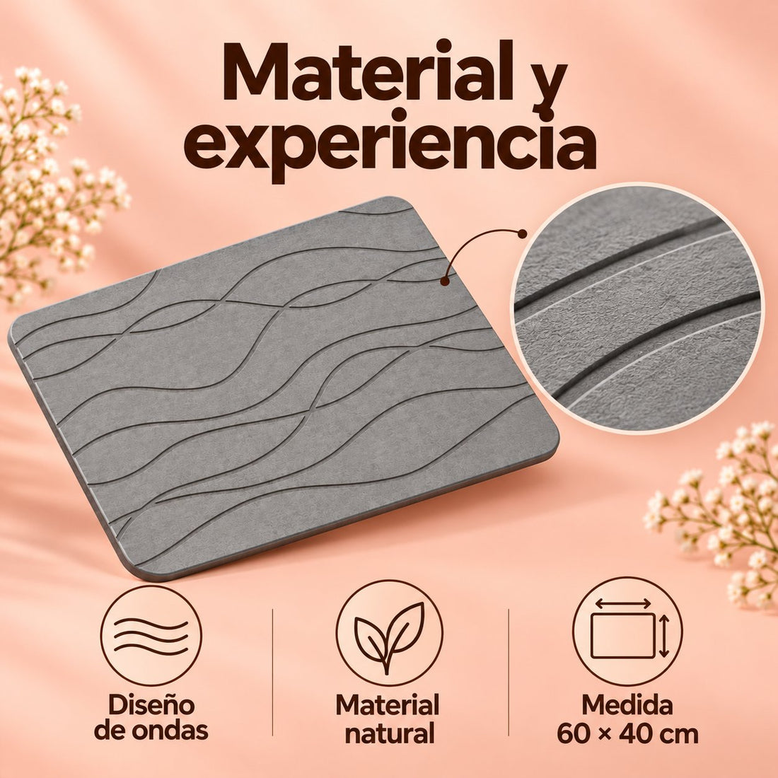 Tapete de Piedra Diatomita · Seca en Segundos